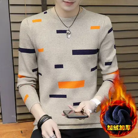秋冬季男士毛衣韩版潮流2023新款毛衣男装外套圆领加绒针织衫线衣商品大图