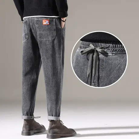 春季日系复古着感裤子男士牛仔裤高端水洗直筒宽松长裤弹力春秋款商品大图