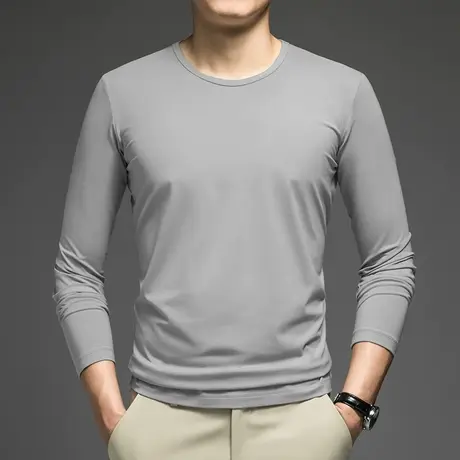 莫代尔长袖t恤男装2024新款圆领上衣服潮流内搭打底衫纯色秋衣服图片