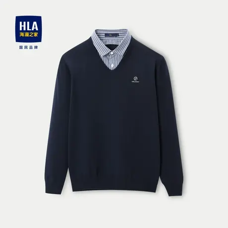 HLA/海澜之家长袖针织衫男2023秋季双领套头修身纯色毛衣男商品大图