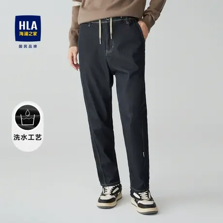 HLA/海澜之家松紧腰牛仔裤2023秋季活性染水洗工装风裤子男图片