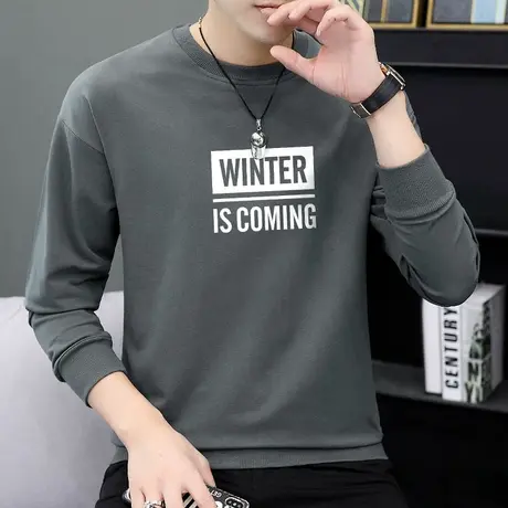 圆领卫衣男潮ins秋冬款加绒加厚无帽衫宽松潮流百搭青少年长袖t恤商品大图