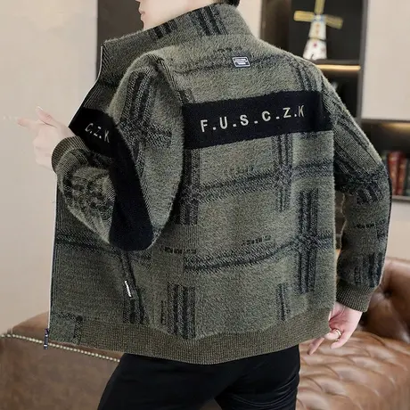 冬季外套男韩版金貂绒休闲夹克2023新款男士衣服加绒高端格子春秋商品大图