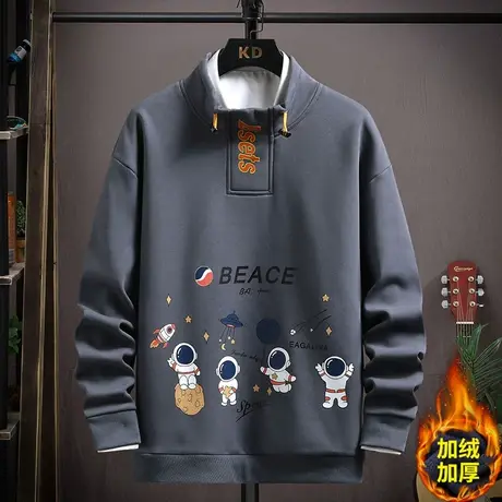 青少年秋冬季高领卫衣男孩高中初中学生加绒加厚衣服帅气大童冬装商品大图