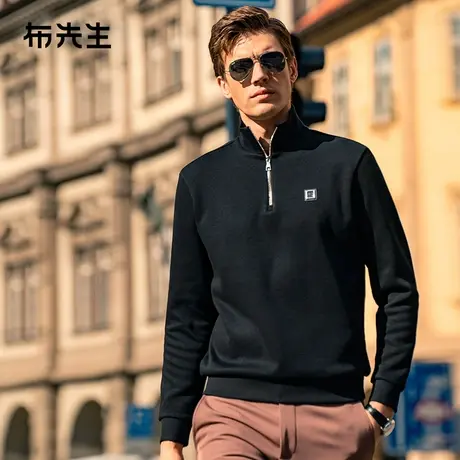 MrBu布先生真皮标拉链立领男款卫衣新款黑色减龄BT12187商品大图