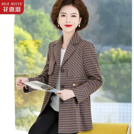 妈妈春秋洋气上衣中年女春装休闲格子风衣中老年高贵大码薄款外套商品大图