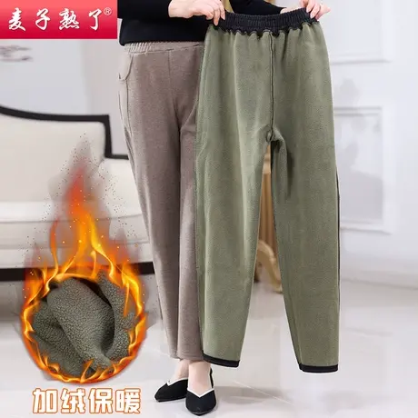 妈妈秋冬装新款松紧腰宽松直筒裤加绒棉裤子奶奶保暖中老年人女装商品大图