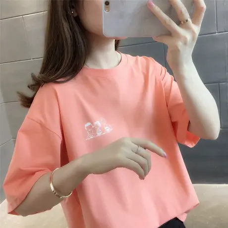短袖t恤女2023夏季新款韩版ins超火宽松圆领套头休闲时尚百搭上衣商品大图