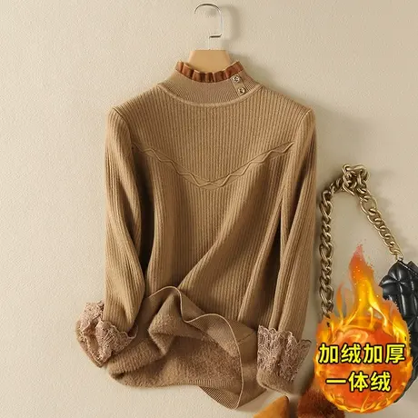 一体绒半高领毛衣女2023年秋冬新款加绒加厚宽松内搭针织打底衫女商品大图