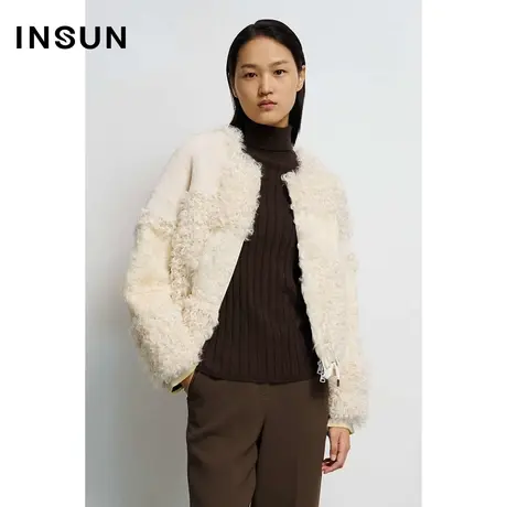 INSUN恩裳冬季圆领抽绳温暖羊毛皮皮草商品大图