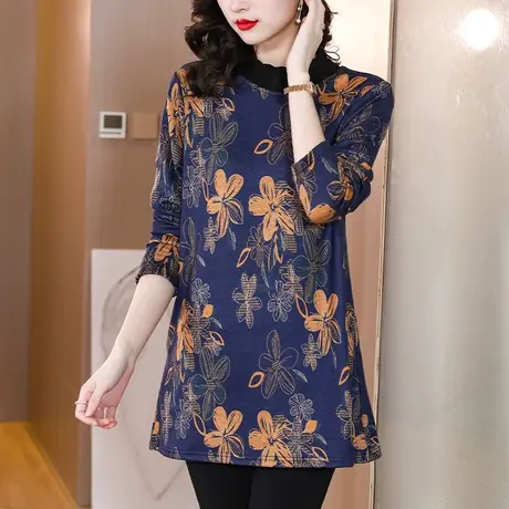 加绒打底衫女秋冬中长款遮屁股洋气2024年新款大码胖mm遮肚子上衣商品大图