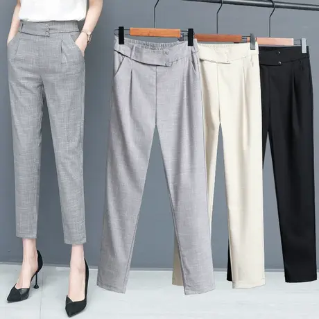 九分哈伦裤女夏季薄款新款2025棉麻冰丝显瘦休闲裤子棉麻小脚西裤商品大图