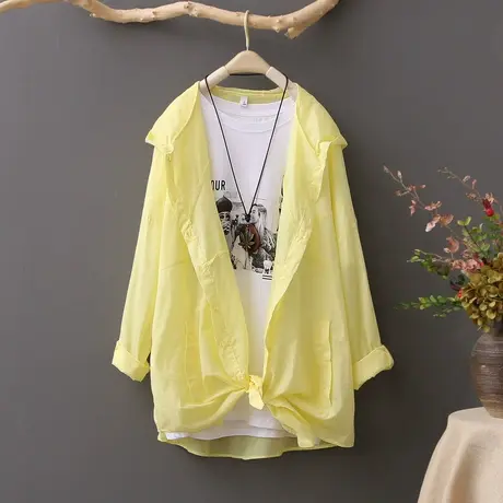 防晒衣女春秋新款很仙的外套森女慵懒风纯棉长袖衬衫中长款薄开衫商品大图