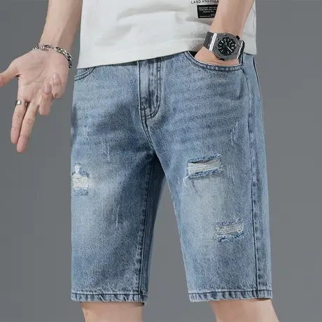 破洞牛仔短裤男士痞帅宽松外穿五分休闲中裤子男裤夏季薄款大裤衩图片