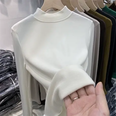 加绒加厚半高领德绒打底衫女内搭秋冬修身百搭长袖T恤上衣服潮ins商品大图