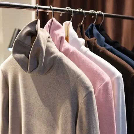 高领德绒加绒加厚女2020秋冬新款内搭纯色高领百搭打底衫洋气上衣商品大图