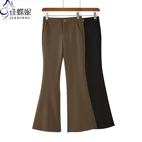 夏季新款韩版修身紧身显高显瘦气质喇叭裤纯色女下装休闲长裤商品大图