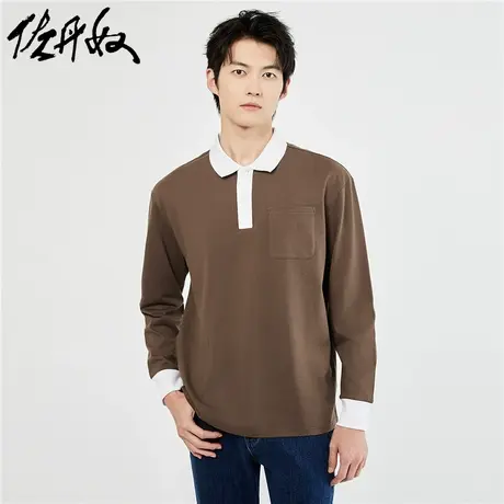 佐丹奴Polo男装纯棉针织口袋撞色长袖POLO 13011651商品大图
