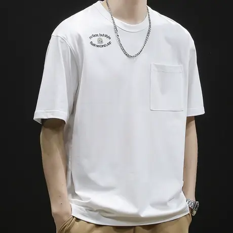 美式重磅短袖t恤男士半袖上衣潮牌大码2024新款男装口袋体恤夏季商品大图