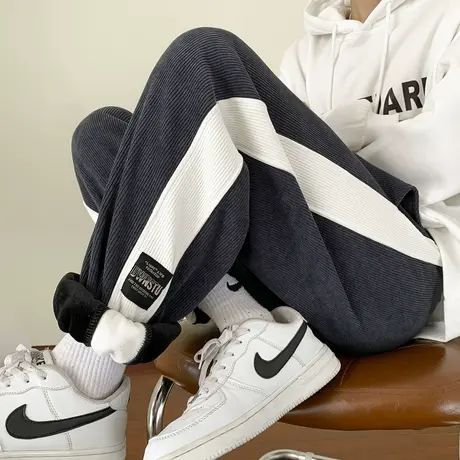 休闲裤男士裤子2023新款灯芯绒秋冬款加绒雪尼尔冬季运动卫裤男款商品大图