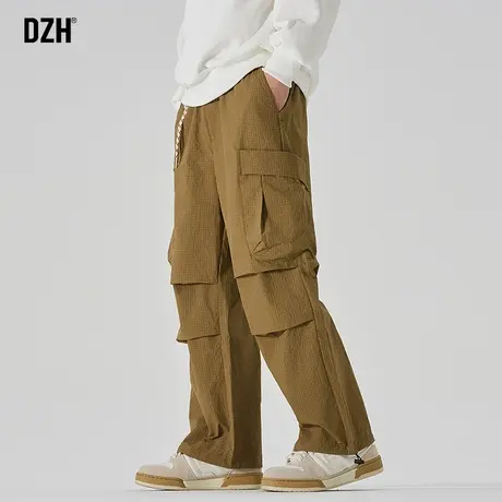 男士美式工装裤子男秋季设计感小众2023新款直筒裤褶皱伞兵裤男裤商品大图