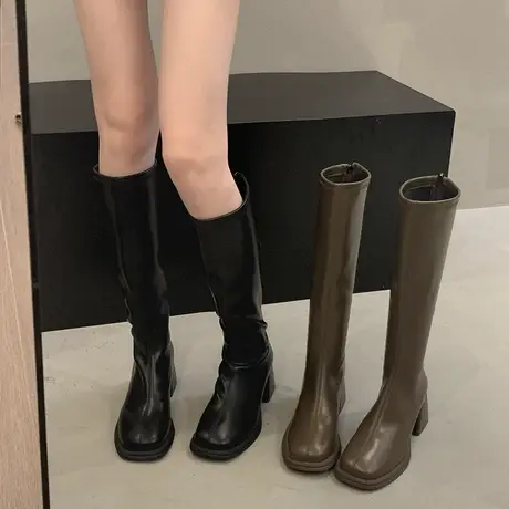 靴子女2023新款冬天气质骑士靴超火瘦瘦靴粗跟高跟时装不过膝女靴图片
