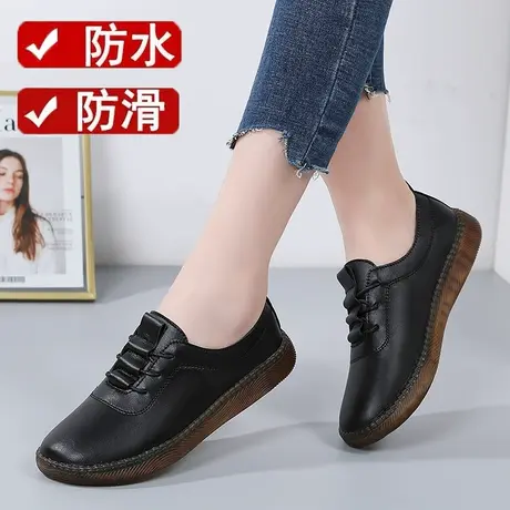 厨师鞋子女厨房麦当劳工作鞋防水防滑全黑色皮鞋后厨女鞋春季单鞋图片