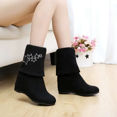 雅森春秋女靴中筒短靴子平跟内增高马丁靴韩版潮弹力靴瘦腿靴女鞋商品大图