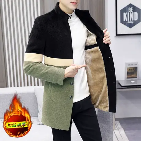 男士冬季毛呢大衣中长款加绒加厚呢子外套韩版潮流中学生休闲风衣图片