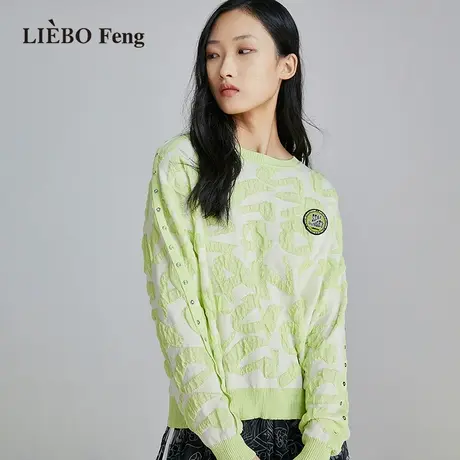 裂帛LIEBOFeng小众设计感多巴胺绿色徽章刺绣套头针织衫上衣女冬商品大图