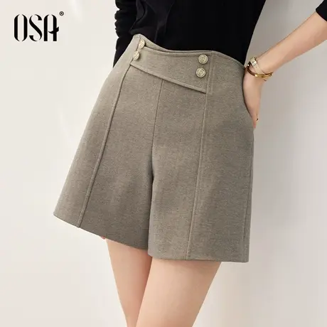 OSA欧莎灰色高腰A字毛呢西装短裤女秋冬装2022年新款休闲直筒裤子图片