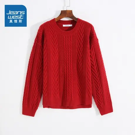 JW真维斯女装冬季新款 本命年龙年衣服混纺水貂圆领长袖休闲线衫图片