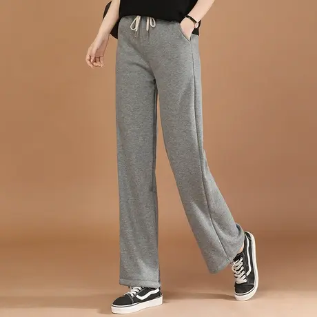 韩潮袭人松紧高腰灰色阔腿休闲裤女2023冬季新直筒运动卫裤子图片