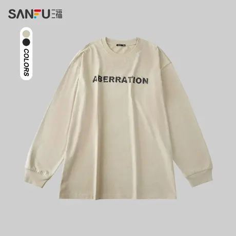 三福2024春季男士重磅蜡染斑驳印花长T恤 休闲圆领上衣481205图片