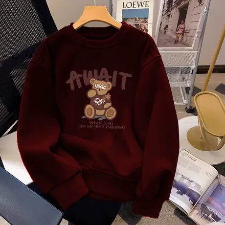 chic韩版慵懒风圆领卫衣冬季加绒ins大码设计感小众甜酷外套上衣商品大图