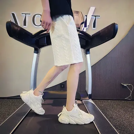 夏季时尚休闲纯色短裤麻花条纹学生百搭中裤沙滩裤网红潮牌ins男商品大图