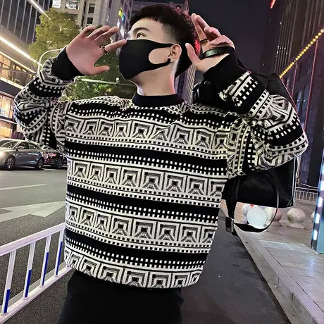 毛衣冬季2023新款民族风撞色满印菱形花色针织衫轻熟保暖内搭线衣商品大图