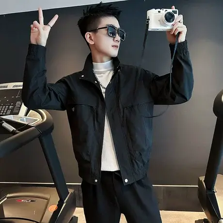 美式潮牌外套秋季2023新款潮ins立领工装夹克大口袋机车服冲锋衣商品大图