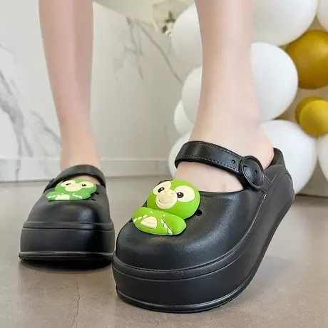 网红洞洞鞋女款外穿可爱卡通凉拖鞋厚底踩屎感防滑软底包头半拖鞋图片