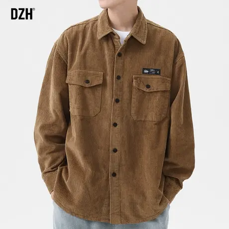 男士翻领灯芯绒衬衫男长袖高级感2024年新款春季上衣美式复古衬衣商品大图