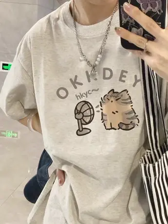 纯棉正肩短袖t恤女夏季大码宽松韩版半袖潮牌ins设计感小众上衣服图片