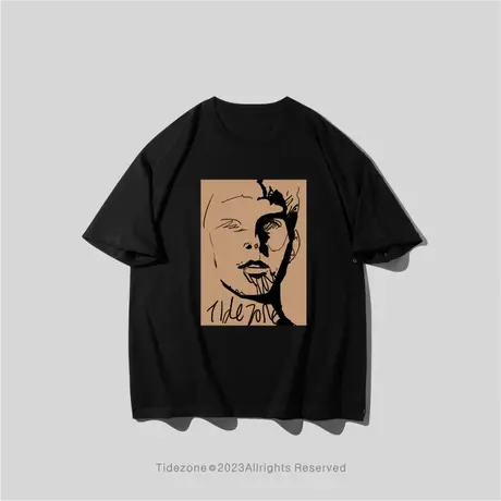 Ohlyah复古美式街头风扫描画人物印花oversize短袖T恤男女tee夏季图片