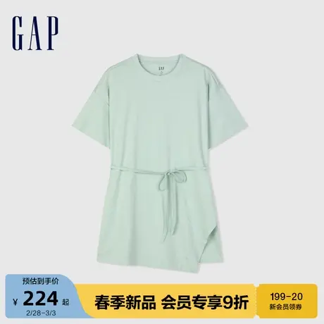 Gap女装2024春季新款时髦开叉不规则下摆系带短袖T恤上衣874226图片