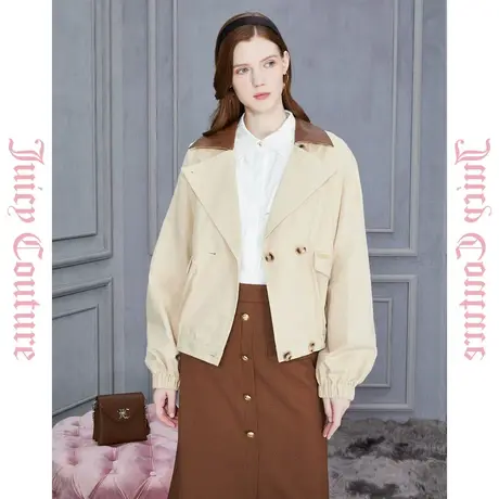 Juicy Couture橘滋女装新款秋分时刻环保皮拼接领女式外套图片