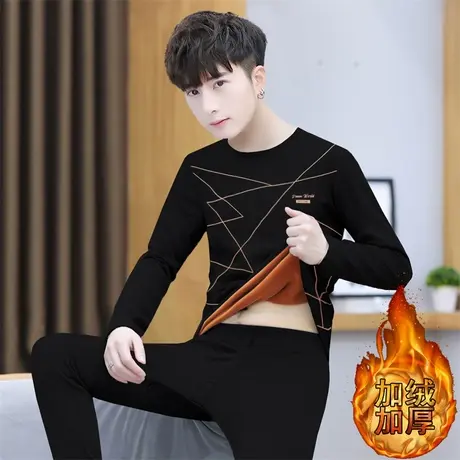 冬季青少年保暖内衣套装男加绒加厚学生可外穿圆领秋衣秋裤打底衫商品大图