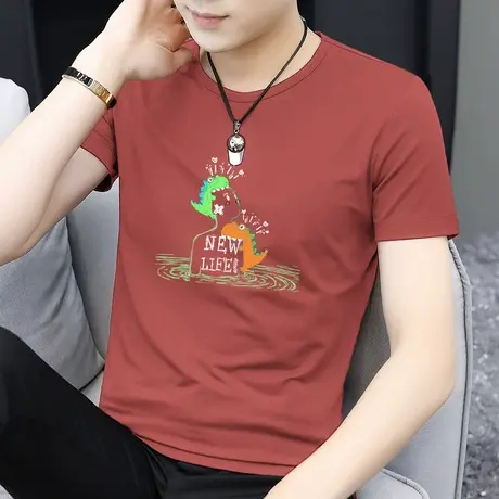 莫代尔冰丝t恤男士短袖2023新款夏季速干凉感半袖潮流圆领上衣服商品大图