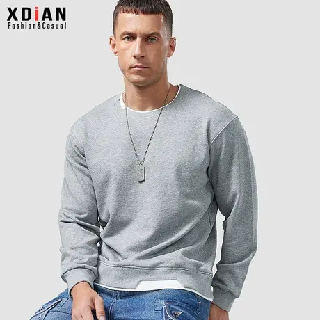 假两件卫衣男士纯棉圆领纯棉宽松无帽套头纯色秋冬季重磅长袖T恤商品大图