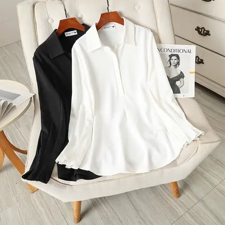 伊自尚2023年新款女装大码胖mm上衣秋季休闲时尚设计感显瘦衬衫女商品大图