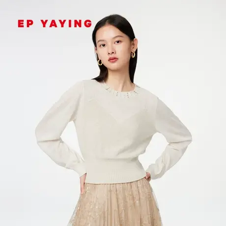 EP YAYING雅莹女装 气质珍珠领口棉羊绒针织衫 2023新款9598N商品大图