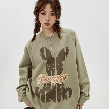 YEP动物印花卫衣女无帽2023新款春秋款美式复古宽松oversize上衣商品大图